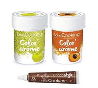 2 colorants alimentaires aux arômes de pomme & abricot + Stylo chocolat Scrapcooking
