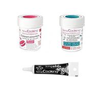 2 colorants alimentaires en poudre rose-bleu foncé + Stylo glaçage noir