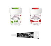 2 colorants alimentaires en poudre vert-rouge + Stylo glaçage noir