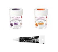 2 colorants alimentaires en poudre orange-violet + Stylo glaçage noir