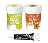 2 colorants alimentaires pomme & abricot + Stylo glaçage noir Scrapcooking