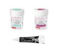 2 colorants alimentaires pourpre-vert d'eau + Stylo glaçage noir Scrapcooking