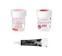 2 colorants alimentaires rose poudré-rose + Stylo glaçage noir Scrapcooking