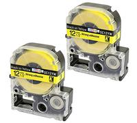 2 Compatibles Cassettes Rubans d'étiquettes SC12YW LC-4YBW LC-4YBW9 noir sur jaune 12mm x 8m pour Etiqueteuses Epson LabelWorks LW-300 LW-300L LW-400 LW-500 LW-600P LW-700 LW-900P LW-1000P