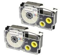 2 Compatibles Cassettes Rubans d'étiquettes XR-12WE XR-12WE1 noir sur blanc 12mm x 8m pour Etiqueteuses Casio KL-60 100 100E 120 200 300 750 780 820 2000 7000 7200 7400 8100 8200 P1000 C500 CW-L300