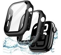 2 Coques étanches Apple Watch Series 11/10 46 mm, protection écran verre trempé intégré, PC dur, lot 2 noir