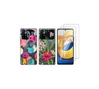 NOVAGO Compatible avec Xiaomi Poco M4 Pro 5G et Redmi Note 11s 5G et Redmi Note 11 5G - Pack- 2 Coque Transparente Résistante avec Motifs + 2 Film vitre Protection écran Verre trempé