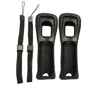 2 coques noires en silicone avec dragonne pour manette Nintendo Wii
