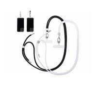 2 cordons tour de cou pour smartphone - coloris blanc & noir / métal argenté