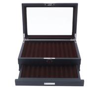 2 couches 23 slots boîte de collection de stylos en bois avec serrure+fenêtre d'affichage organisateur de luxe vitrine en bois présentoir porte-stylo (noir) pour cadeau