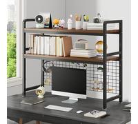 2 Couches DIY Étagère Livre Bureau Bibliothèque Organisateur De Bureau À Poser, Présentoir De Rangement De Tables En Grille, Étagère De Rangement En Bois Et Métal, Pour Bureaus/salon(Black,135*20*98CM