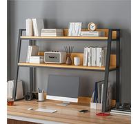 2 Couches Étagère Bibliothèque De Bureau En Bois - Organisateur De Bureau, Étagère D'organisateur De Bibliothèque De Huche De Comptoir D'échelle De Cadre En Acier À 2 Niveaux(A,115*32*90CM)