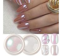 2 couleurs Poudre à ongles Aurora, blanc irisé violet nacré haute brillance. Paillettes effet caméléon mermaid Y2K. Pigment pailleté pour vernis gel, décorations pour nail art Polychlorures de vinyle