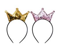 2 couronnes dorées, bandeaux et élastiques à cheveux pour femmes, filles et enfants - Couronnes d'anniversaire, bandeaux à paillettes et à paillettes pour adultes