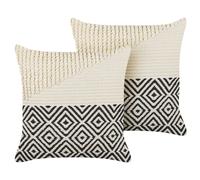 2 Coussins Déco à Motif Géométrique 45 x 45 cm en Coton Beige et Noir Calanthe