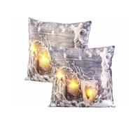 : 2 coussins décoratifs à 3 LED motif bougies - 45 x 45 cm