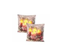 Infactory : 2 coussins décoratifs à 4 LED avec motifs de l'Avent - 45 x 45 cm