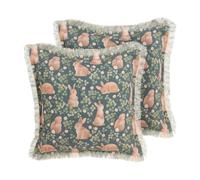 2 Coussins en Coton Vert 45 x 45 cm à Motif Imprimé de Lapin Rétro Alstroemeria