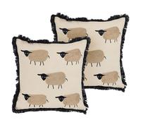 2 Coussins Frangés à Motif de Mouton Beige en Coton 45 x 45 cm Décoratifs Bannu