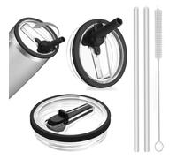 2 Couvercle Etanche pour Stanley Cup 40 oz, Couvercle Gourde pour Stanley, Couvercles de Remplacement Anti-Fuite avec 2 Pailles et 1 Brosse de Nettoyage (Noir+)