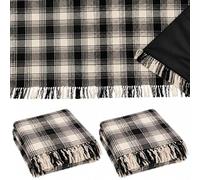 2 couvertures de pique-nique 160 cm - noir et blanc - coton recy eux couvertures de pique-nique noir et blanc à franges. Dessus en coton recy essous Polyback qui se nettoie au chiffon.