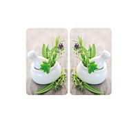 2 Couvre-Plaques Universel Herbes - 30 X 52 Cm - Vert Et Blanc Vert