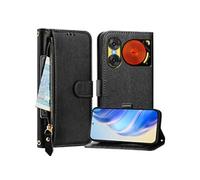 2 De Musique Flip Etui Pour ZTE Nubia Fermeture Eclair Cuir PU Magnétique Titulaire De La Carte FOXDOCK Noir