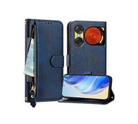 2 De Musique Flip Etui Pour ZTE Nubia Fermeture Eclair Cuir PU Magnétique Titulaire De La Carte FOXDOCK Bleu