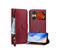 2 De Musique Flip Etui Pour ZTE Nubia Fermeture Eclair Cuir PU Magnétique Titulaire De La Carte FOXDOCK Rouge