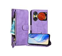 2 De Musique Flip Etui Pour ZTE Nubia Fermeture Eclair Cuir PU Magnétique Titulaire De La Carte FOXDOCK Violet