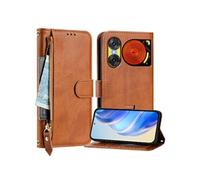 2 De Musique Flip Etui Pour ZTE Nubia Fermeture Eclair Cuir PU Magnétique Titulaire De La Carte FOXDOCK Marron