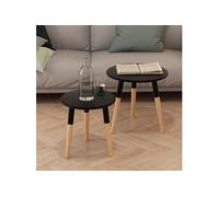 vidaXL 2-delige Bijzettafelset massief grenenhout zwart244735 Noir G