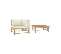 Vidaxl Salon De Jardin 2 Pcs Avec Coussins Blanc Crème Bambou