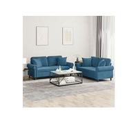 Vidaxl Ensemble De Canapés 2 Pcs Avec Coussins Bleu Velours Bleu