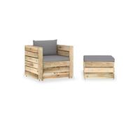 Salon de Jardin 2 pcs avec Coussins Mobilier de Patio Mobilier de Jardin Meubles de Terrasse Meubles d'Extérieur Bois Imprégné de Vert
