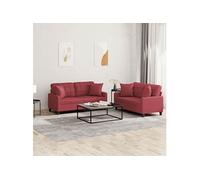 Ensemble de canapés 2 pcs et coussins rouge bordeaux similicuir
