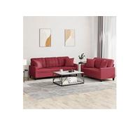 Ensemble de canapés 2 pcs et coussins rouge bordeaux similicuir