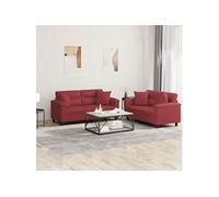 Vidaxl Ensemble De Canapés 2 Pcs Et Coussins Rouge Bordeaux Similicuir Multicolore