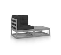 Vidaxl Salon De Jardin 2 Pcs Avec Coussins Gris Bois De Pin Massif Gris