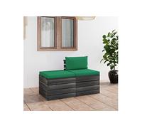 Vidaxl Salon Palette De Jardin 2 Pcs Avec Coussins Bois De Pin Massif