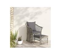 Salon De Jardin 2 Pcs Avec Coussins Gris Résine Tressée