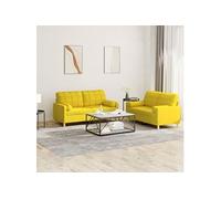 Vidaxl Ensemble De Canapés 2 Pcs Avec Coussins Jaune Clair Tissu Jaune