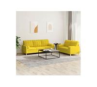 vidaXL Ensemble de canapés 2 pièces en tissu jaune clair avec coussins