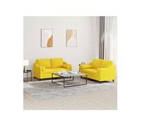Vidaxl Ensemble De Canapés 2 Pcs Avec Coussins Jaune Clair Tissu Jaune