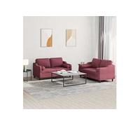 vidaXL Ensemble de canapés 2 pcs avec coussins rouge bordeaux tissu