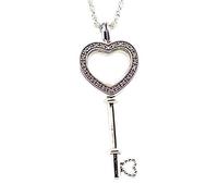 2 Designs Small Clear & Big Light Pink Floating Heart Key Open Verket Pendant Colliers for Women Jewelry