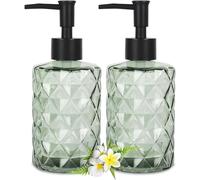 2 Distributeur Savon Liquide, 300 ML Distributeur de Savon Liquide en Verre pour Cuisine et Salle de Bain, Rechargeable Flacon Pompe Vide, Distributeur Shampoing et Gel Douche, Bouteille de Lotion