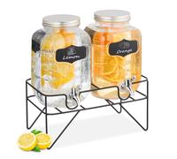Relaxdays Distributeur de boisson, lot de 2, support, volume de chaque : 4 litres, pour votre limonade, transparent