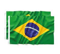 2 Drapeau Brésil 90 x 150 cm - ultra résistant, double fonction avec 2 œillets et boucle de tige, 2 drapeau national brésilien