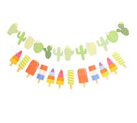 2 drapeaux en papier, cactus d'été, boule de glace, décoration de tente de fête